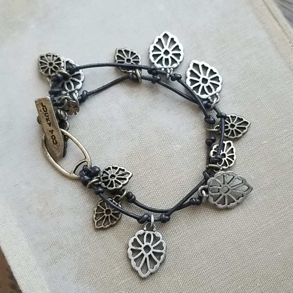 Lucky brand leaf clip leather/metal bracelet - Picture 3 of 4